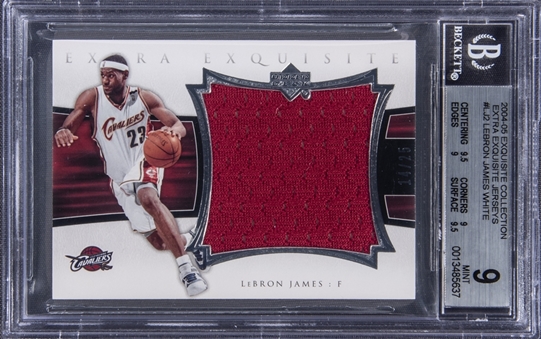2004-05 UD "Exquisite Collection" Extra Exquisite Jersey #EE-LJ2 LeBron James Jersey Card (#14/25) - BGS MINT 9